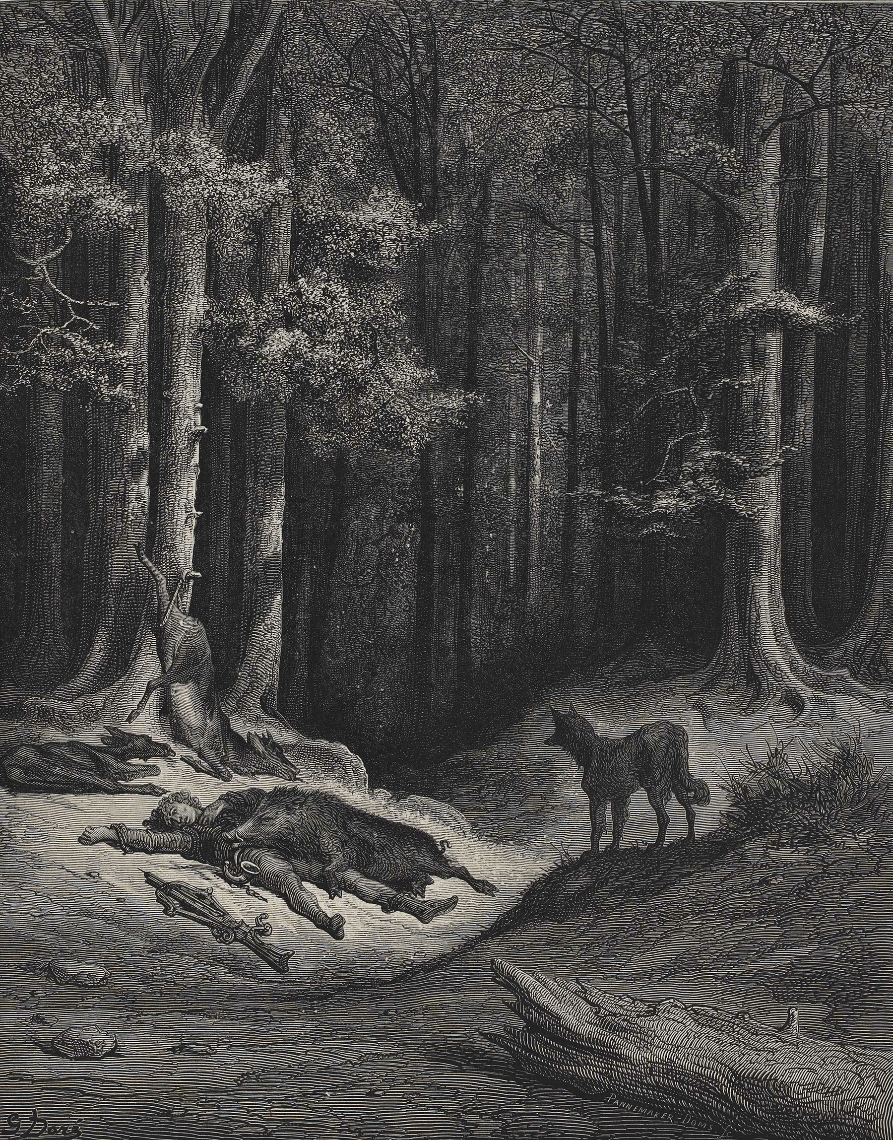 Le Loup et le Chasseur - Gustave Doré
